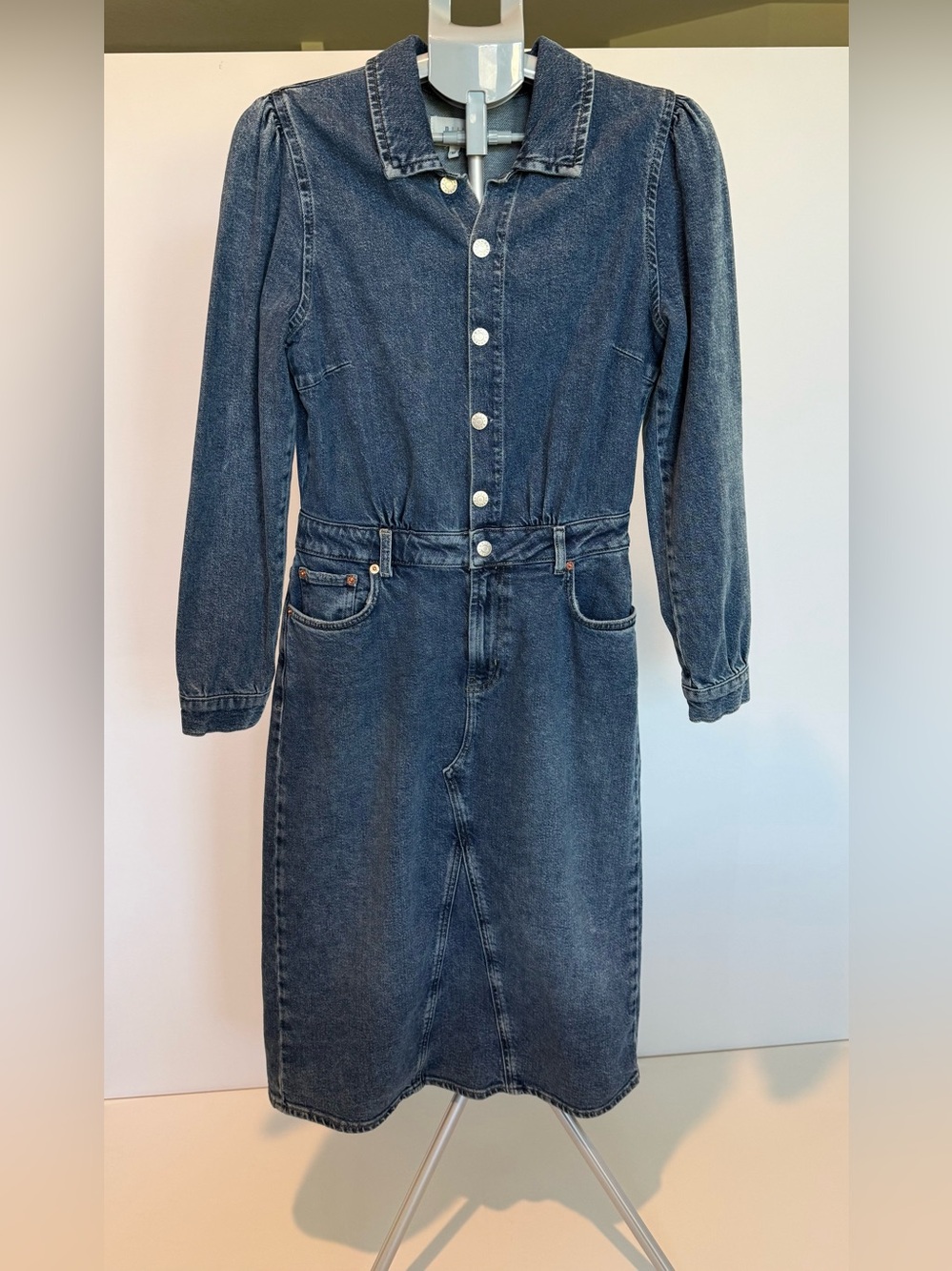 Rails Denim Midi Shirt Dress Size Medium Blue Button Front Long Sleeve